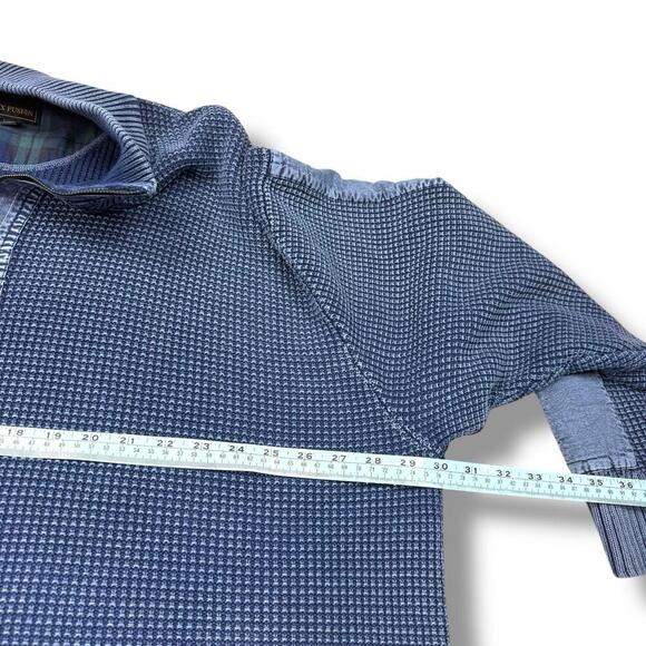 F/X Fusion Blue Half Zip Cotton Sweater Denim Patchwork Sz 2XL Chunky Knit Blue - Picture 9 of 10